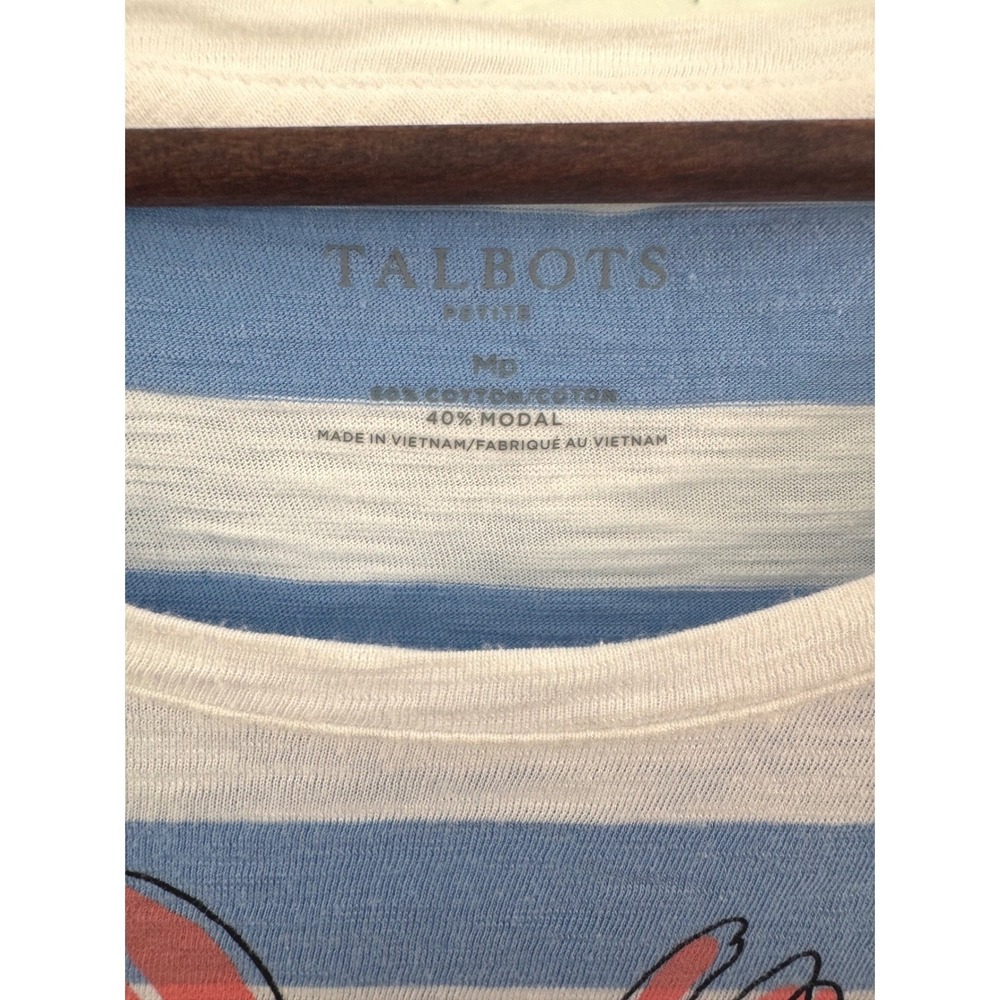Talbots Striped Blouse Top 3/4 Sleeve Floral Size Medium Petite Nautical Coastal - Picture 4 of 8